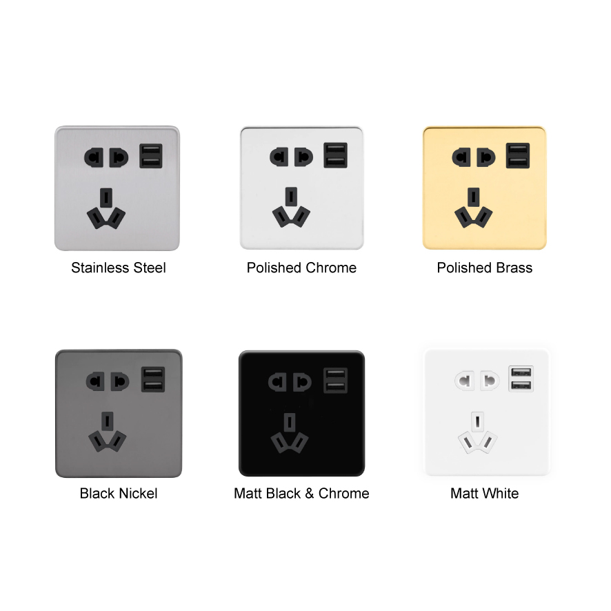 Screwless Flat Profile 10A CCC Socket with USB Charger