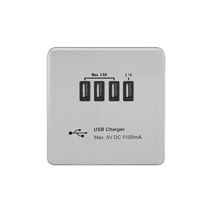 Screwless Flat Profile 5.1A USB Socket Outlet with 5.1A Quad USB Charger