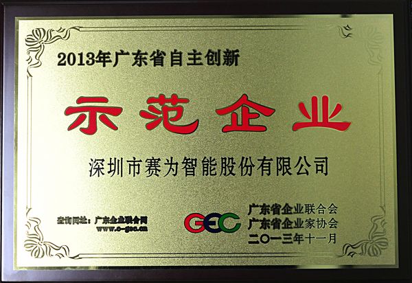 2013年广东省自主创新示范企业奖牌