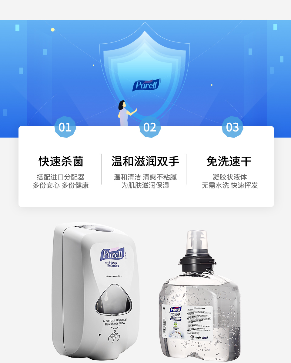 普瑞来Purell抑菌免洗洗手液美国原装进口移动消毒便携洗手液套装