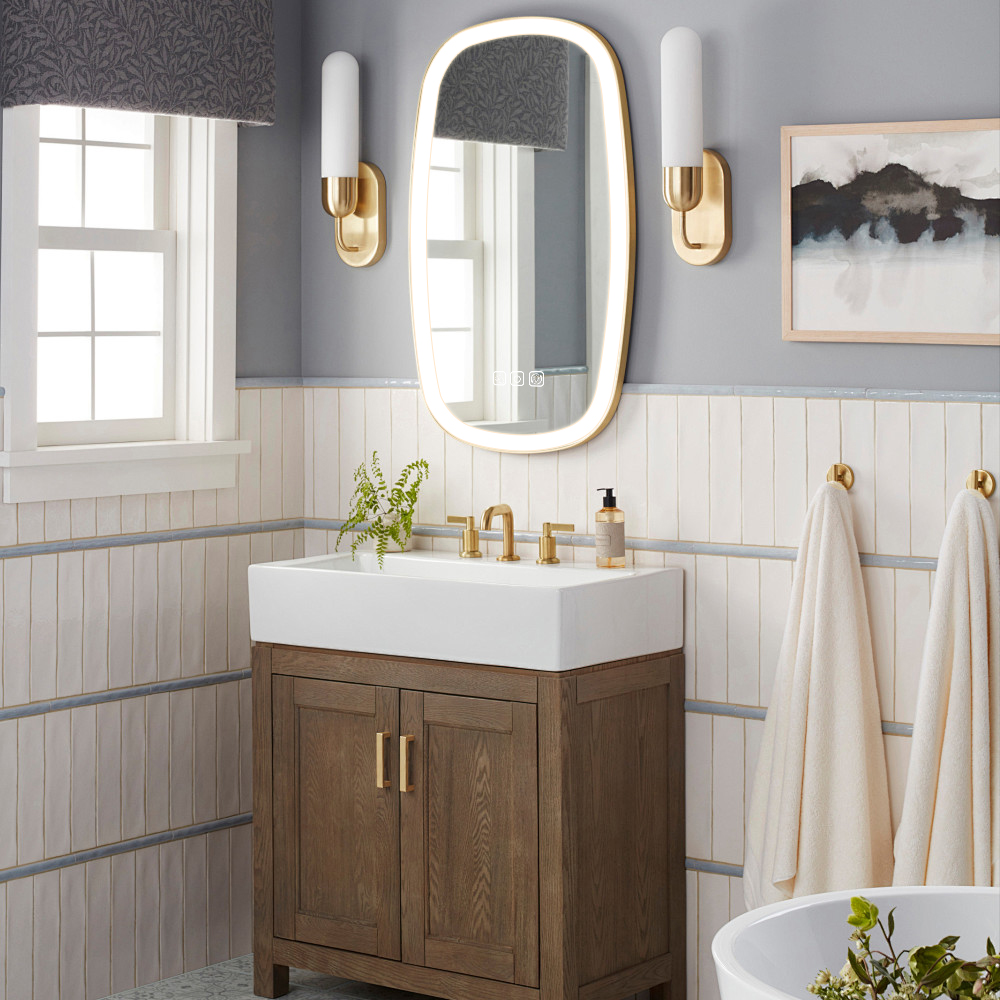 黄金色铝外框LED浴室智能可调光化妆镜